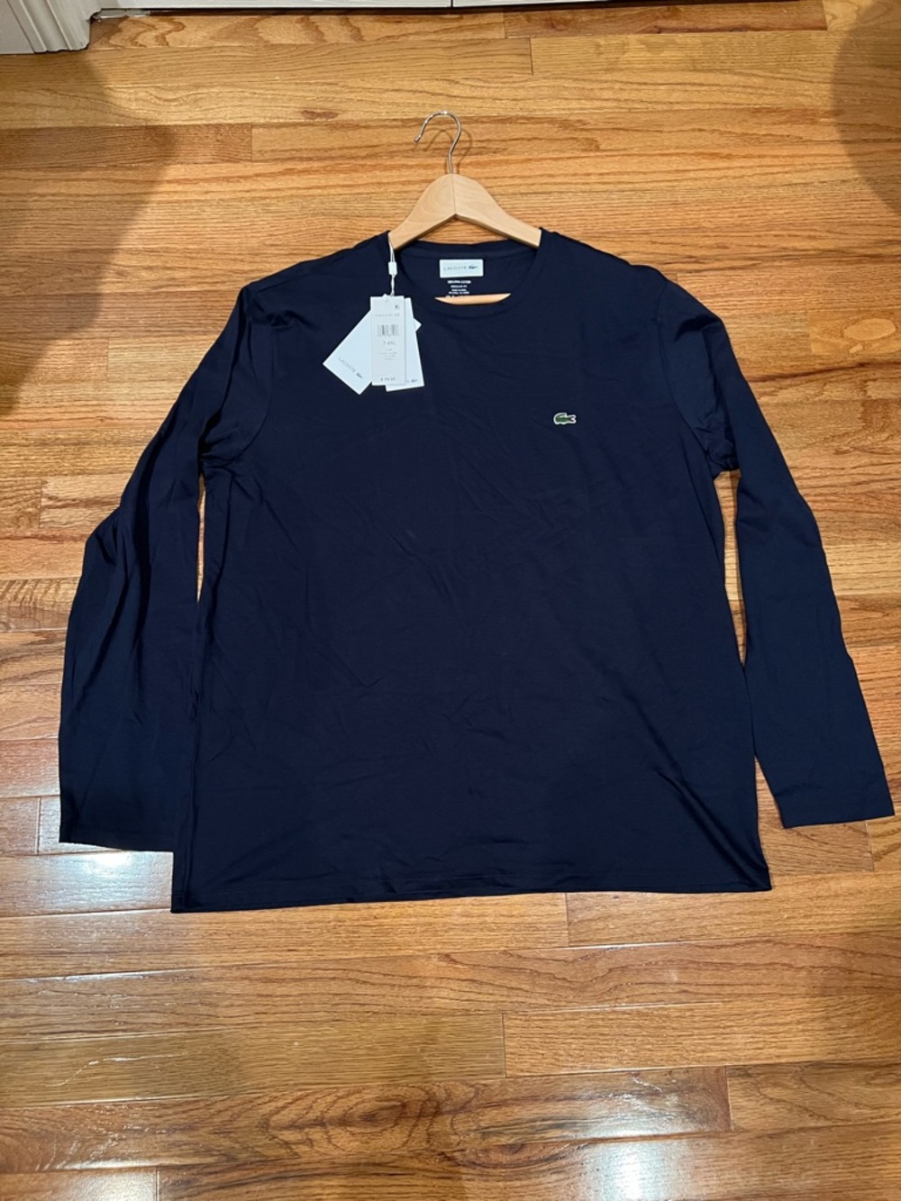 Lacoste Men's Long-Sleeve Crewneck Tee - Navy Blue with Green Croc